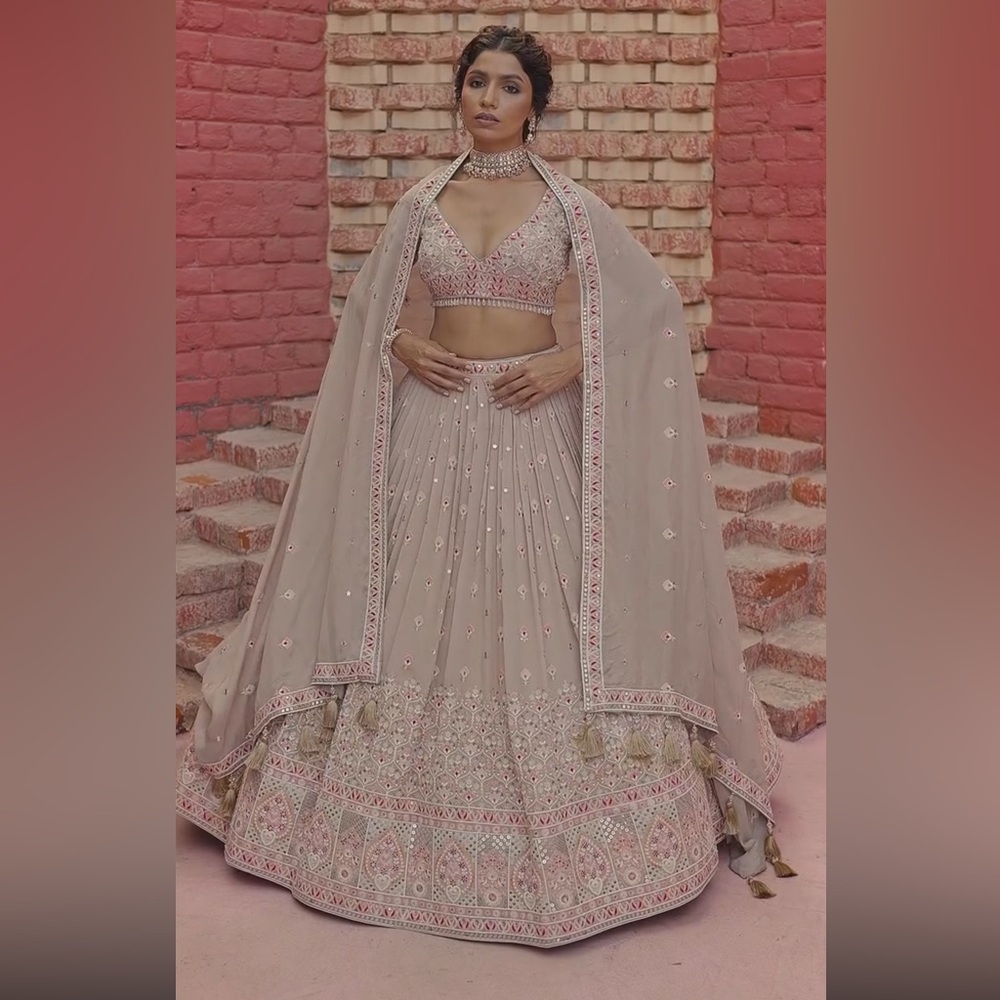 Elegant Blush Pink Embroidered Lehenga Set